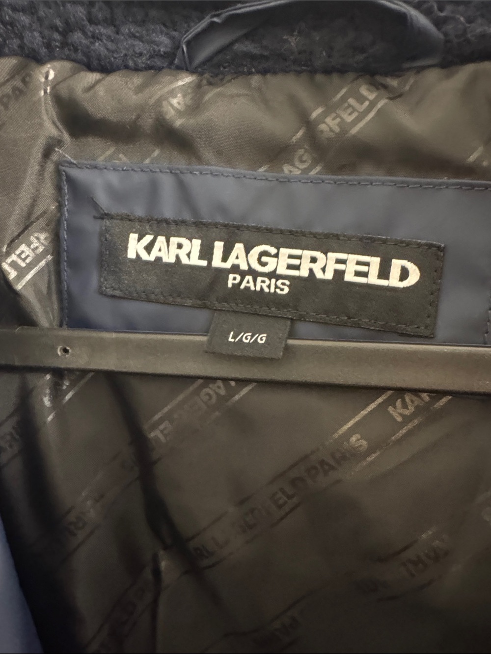 Men’s Karl Lagerfeld Navy Blue Kids Puffer Jacket with Sherpa Collar